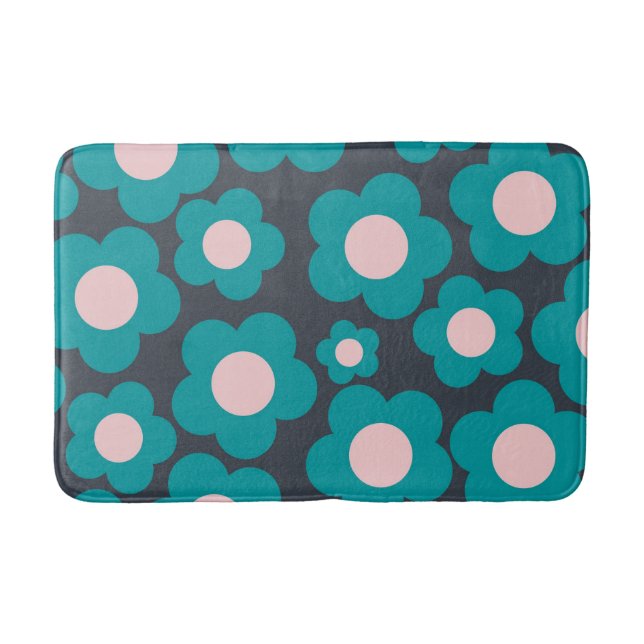 Preppy Blue Pink Floral Einfaches Blume Muster Badematte (Vorderseite)