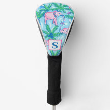Preppy Blue Pink Green Elephant Monogram