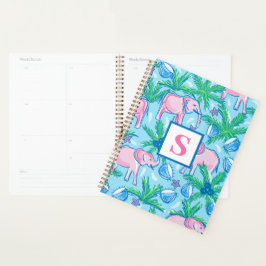 Preppy Blue Pink Green Elephant Monogram Planer