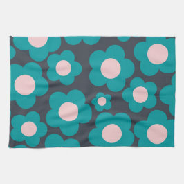Preppy Blue Pink Hippie Blume Muster Geschirrtuch