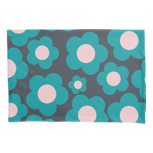 Preppy Blue Pink Hippie Blume Muster Kissenbezug (Vorderseite)