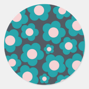 Preppy Blue Pink Hippie Blume Muster Runder Aufkleber