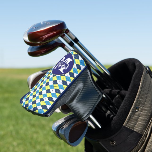 Preppy Blue Raspberry Lemon Raute Mit Monogramm Golf Headcover (In Situ)