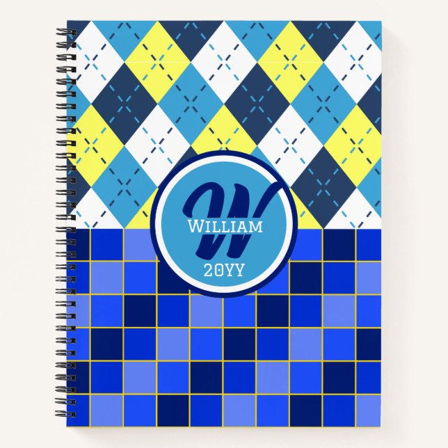Preppy Blue Raspberry Lemonade Argyle and Checks Notizbuch (Vorderseite)