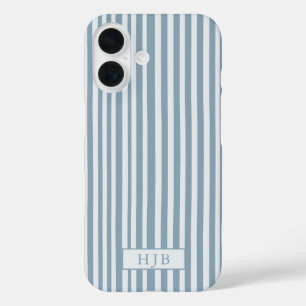 Preppy Blue Stripe Monogram Hübsch iPhone 16 Fall Hülle