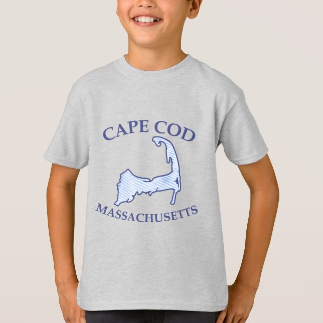 Preppy Blue Striped Cape Cod Silhouette Boy's T-Shirt (Vorderseite)