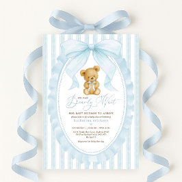 Preppy Blue Teddy Bear Boy Baby Dusche Einladung