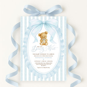 Preppy Blue Teddy Bear Boy Baby Dusche Einladung