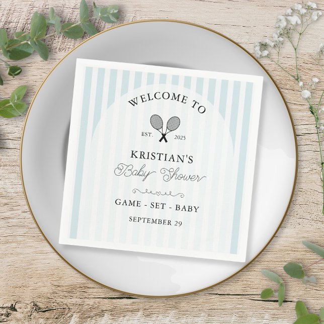 Preppy Blue Tennis Country Club Kinderdusche Serviette (elegant baby blue stripes baby shower napkins for chic preppy tennis theme country club events)
