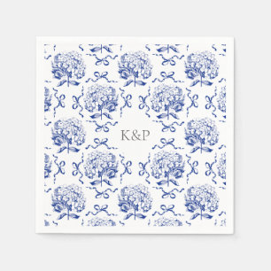 Preppy Blue Toile Hydrangea Bow mit Namen Serviette
