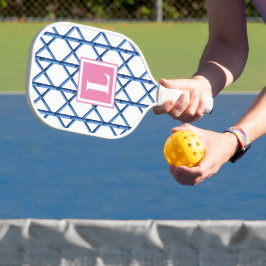 Preppy Blue Trellis Bamboo Muster Monogram Pickleball Schläger