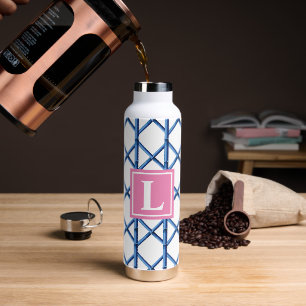 Preppy Blue Trellis Bamboo Muster Monogram Trinkflasche