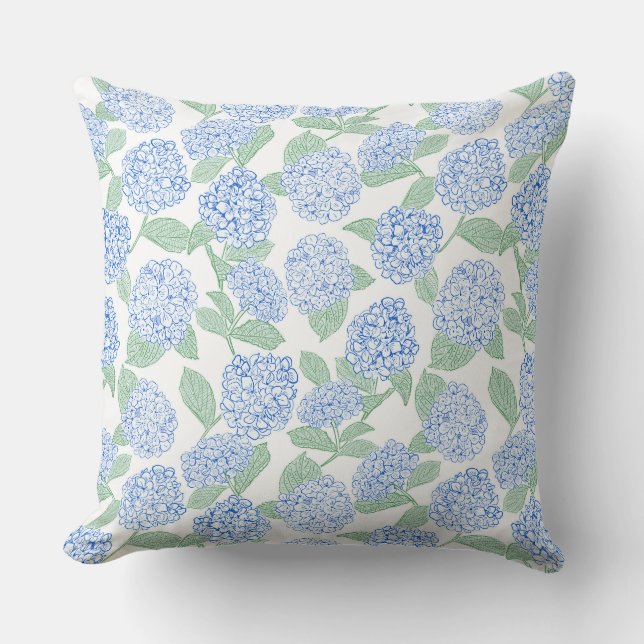 Preppy Blue und Green Hydrangeas Kissen (Vorderseite)