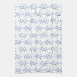 Preppy Blue und White Crabs an der Küste Geschirrtuch