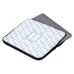 Preppy Blue und White Ginger Print Monogram Laptopschutzhülle