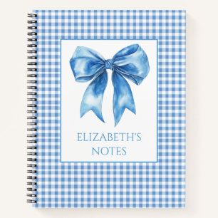 Preppy Blue und White Gingham und Bow Notizbuch