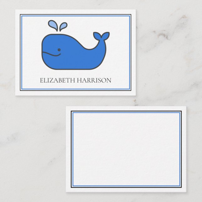 Preppy Blue Whale Personalisiert Mitteilungskarte (Vorne/Hinten)