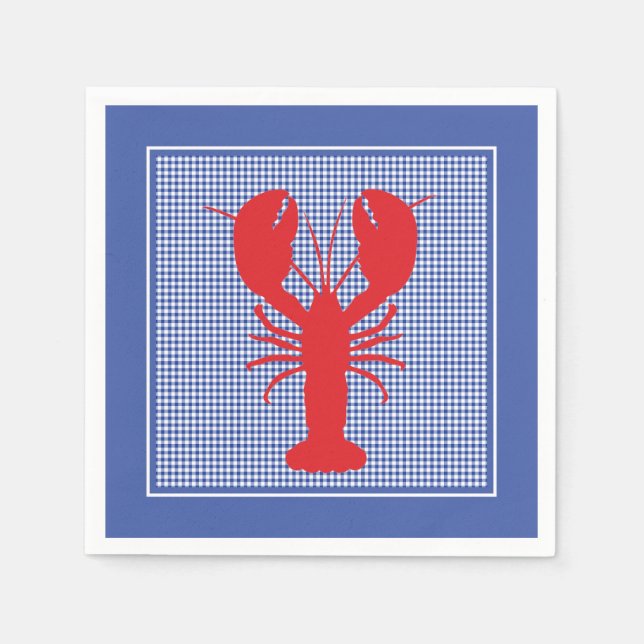 Preppy Blue White Gingham Red Lobster Bake Picnic Serviette (Vorderseite)