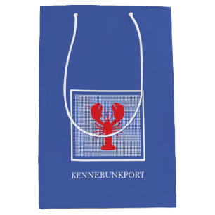 Preppy Blue White Gingham Red Lobster Coastal Town Mittlere Geschenktüte