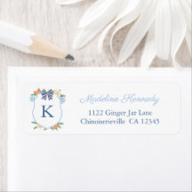 Preppy Blue White Holidays Monogram Rücksendeadres