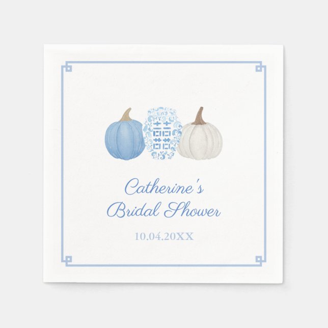 Preppy Blue & White Pumpkins Brautparty Party Serviette (Vorderseite)