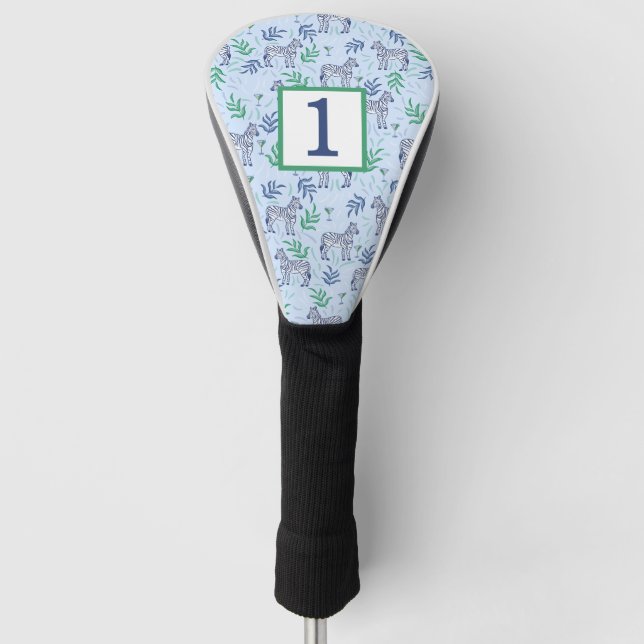 Preppy Blue Zebra Martini Custom Number Golf Headcover (Vorderseite)