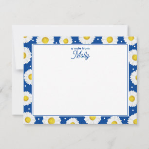 Préppy-Blumen-Aquarell-Gänseblümchen in Navyblau u Mitteilungskarte
