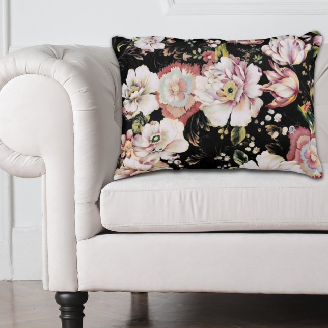 Preppy bohemian Country chic schwarz floral Dekokissen (Preppy bohemian country girly chic black floral accent pillow)