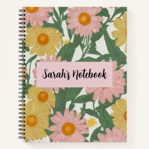 Preppy Boho Rosa und Gelbe Gänseblümchen Blumenmus Notizbuch