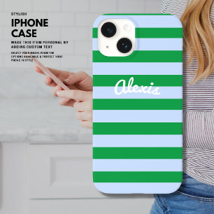 Preppy Bold Retro Streifen Rosa Grün Personalisier iPhone 14 Hülle