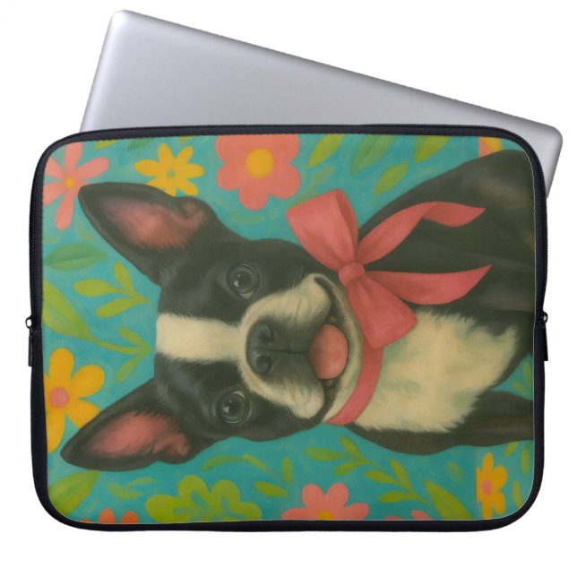 Preppy Boston Terrier Laptopschutzhülle (Vorderseite)