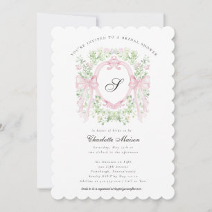 Preppy-Botanical-Rosafarbener-Schleifen-Monogramm- Einladung