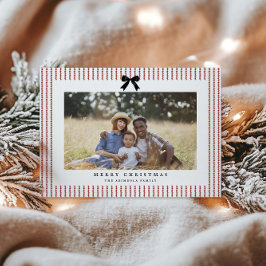 Preppy Bow Crimson Stripe Foto Feiertagskarte