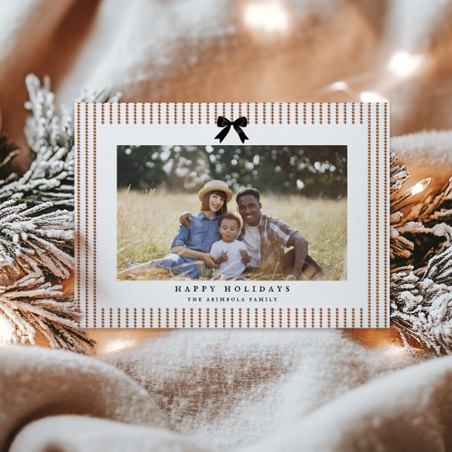 Preppy Bow Gingerbrot Stripe Foto Feiertagskarte (Von Creator hochgeladen)