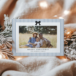 Preppy Bow Indigo Stripe Foto Feiertagskarte