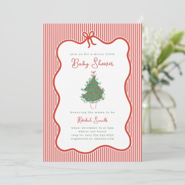 Preppy Bow Merry Little Baby Shower Invite Einladung (Stehend Vorderseite)
