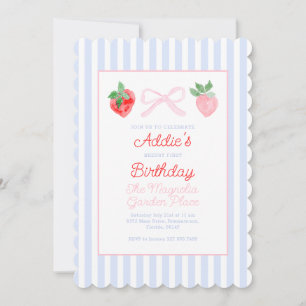Preppy Bows & Strawberries Berry Erster Geburtstag Einladung
