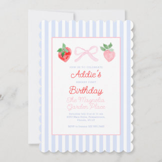 Preppy Bows & Strawberries Berry Erster Geburtstag Einladung
