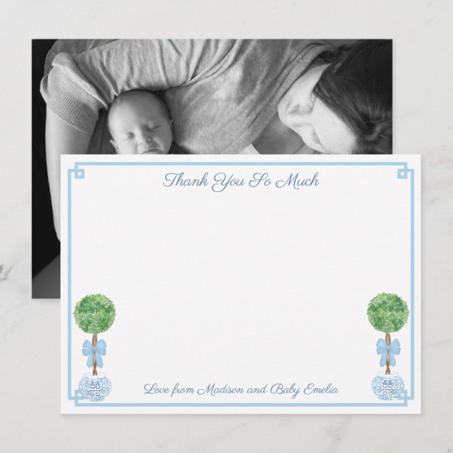 Preppy Boxwood Baby Boy Dusche Sip und sehen Bild Dankeskarte (Vorne/Hinten)