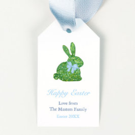 Preppy Boxwood Bunny Blue Bow Happy Oaster Geschenkanhänger