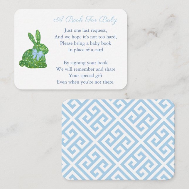 Preppy Boxwood Bunny Books for Baby Boy Showdusche Begleitkarte (Vorne/Hinten)