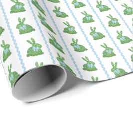 Preppy Boxwood Bunny Boy Blue Ribbon Baby Dusche Geschenkpapier