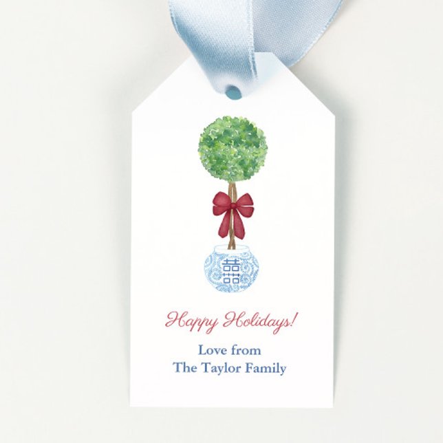 Preppy Boxwood Red Green Blue Happy Urlaub Geschenkanhänger (Von Creator hochgeladen)