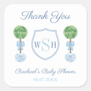 Preppy-Boy-Baby-Party-Einladung Monogramm Danke Ge Quadratischer Aufkleber