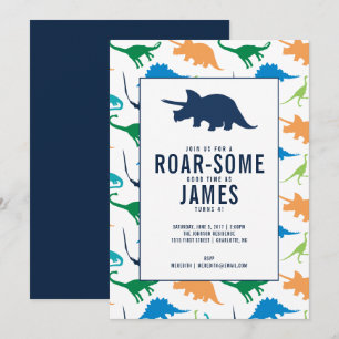 Preppy Boy Dinosaur Invitation de fête d'anniversa