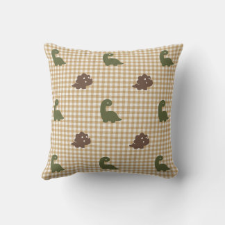 Preppy Boys Dinosaur Gingham  Army Green & Khaki Kissen