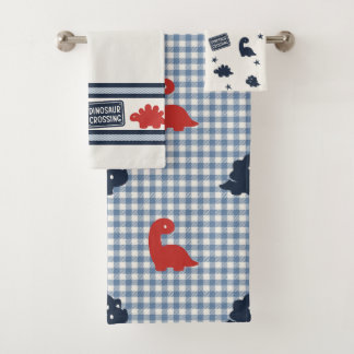 Preppy Boys Dinosaur Gingham - Navy Red & Blue