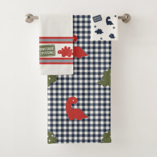 Preppy Boys Dinosaur Gingham -  Red & Navy