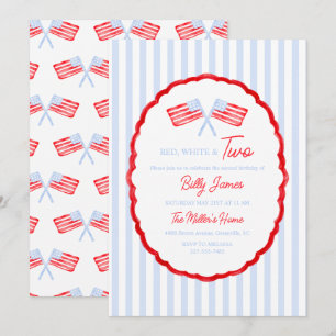 Preppy Boys Red White & Two Patriotic Birthday Einladung