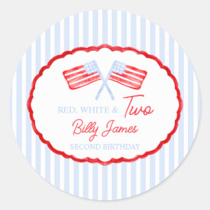 Preppy Boys Red White & Two Patriotic Birthday Runder Aufkleber